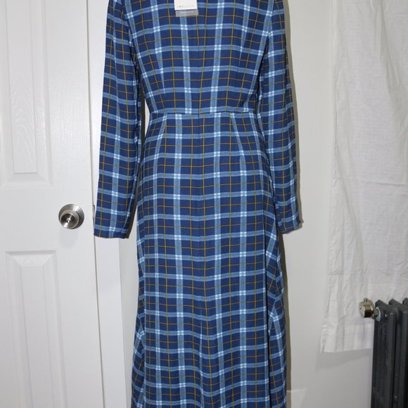 C/MEO Collective | CMEO Twist Front Midi Dress with Side Slit in Blue Plaid - Picture 3 of 5